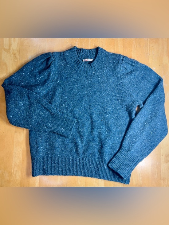 Faherty Sweaters - Faherty Sweater Women Large Blue Green Puffed Sleeve Merino Wool Blend Boone